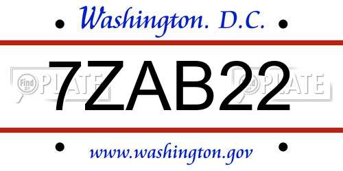 7ZAB22 District Of Columbia License Plate