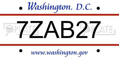 7ZAB27 District Of Columbia License Plate