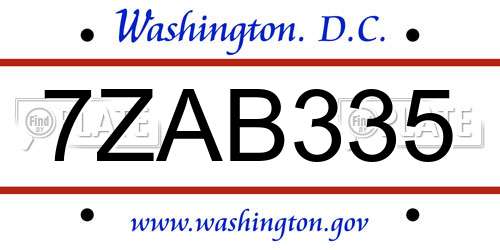 7ZAB335 District Of Columbia License Plate