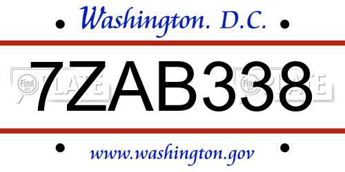 7ZAB338 District Of Columbia License Plate
