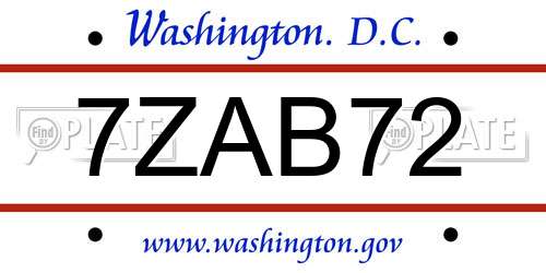 7ZAB72 District Of Columbia License Plate