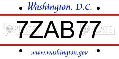 7ZAB77 District Of Columbia License Plate