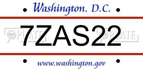 7ZAS22 District Of Columbia License Plate