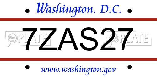 7ZAS27 District Of Columbia License Plate