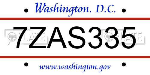 7ZAS335 District Of Columbia License Plate