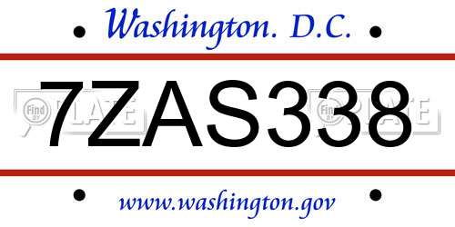 7ZAS338 District Of Columbia License Plate