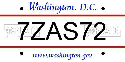 7ZAS72 District Of Columbia License Plate