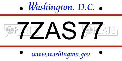 7ZAS77 District Of Columbia License Plate