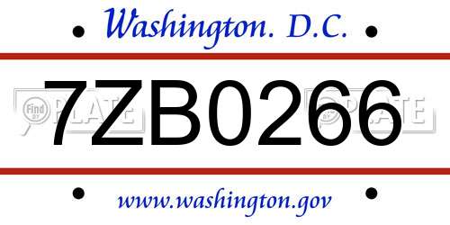 7ZB0266 District Of Columbia License Plate