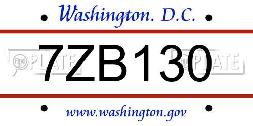 7ZB130 District Of Columbia License Plate