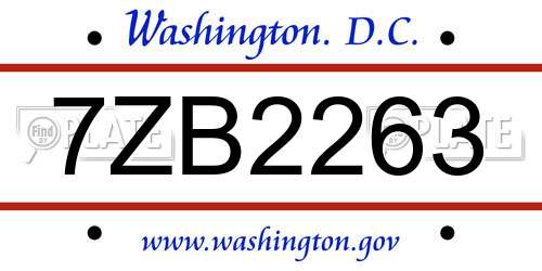 7ZB2263 District Of Columbia License Plate