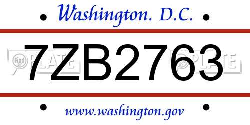 7ZB2763 District Of Columbia License Plate