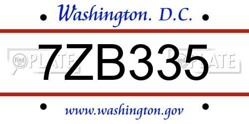 7ZB335 District Of Columbia License Plate