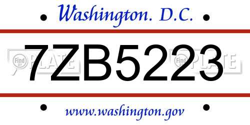 7ZB5223 District Of Columbia License Plate