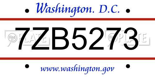 7ZB5273 District Of Columbia License Plate