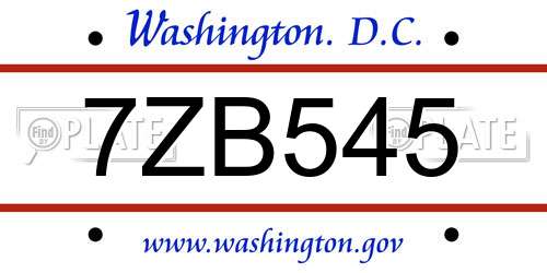7ZB545 District Of Columbia License Plate