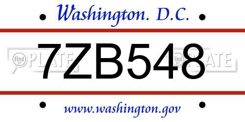 7ZB548 District Of Columbia License Plate