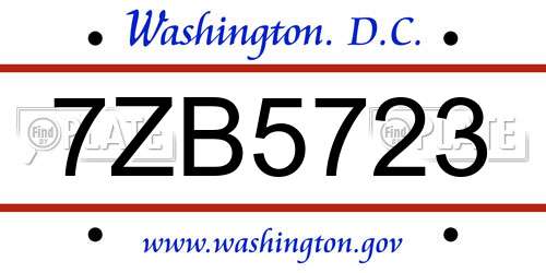 7ZB5723 District Of Columbia License Plate