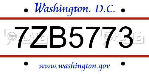 7ZB5773 District Of Columbia License Plate