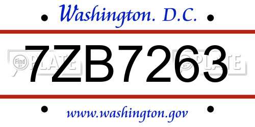 7ZB7263 District Of Columbia License Plate