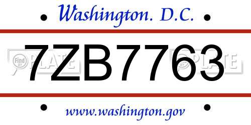 7ZB7763 District Of Columbia License Plate