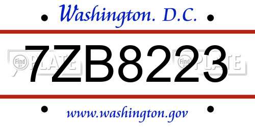 7ZB8223 District Of Columbia License Plate