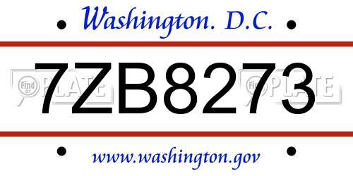 7ZB8273 District Of Columbia License Plate