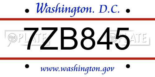 7ZB845 District Of Columbia License Plate