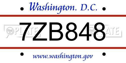 7ZB848 District Of Columbia License Plate