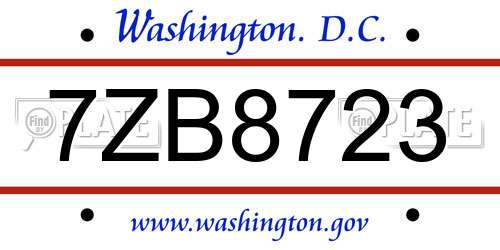 7ZB8723 District Of Columbia License Plate