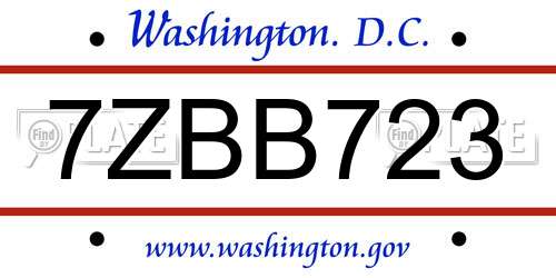 7ZBB723 District Of Columbia License Plate