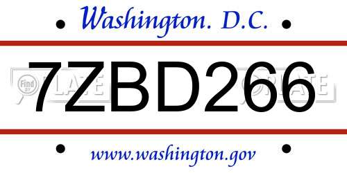 7ZBD266 District Of Columbia License Plate