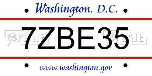 7ZBE35 District Of Columbia License Plate