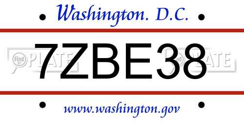 7ZBE38 District Of Columbia License Plate