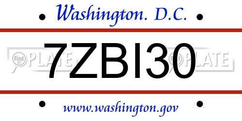 7ZBI30 District Of Columbia License Plate
