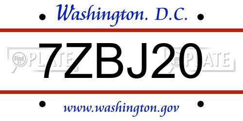 7ZBJ20 District Of Columbia License Plate