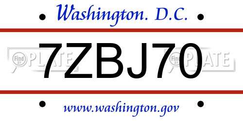 7ZBJ70 District Of Columbia License Plate