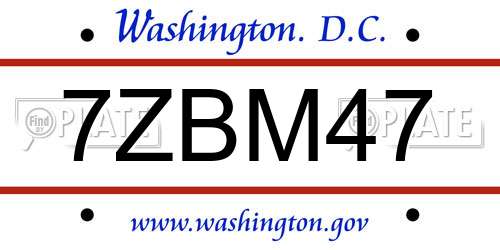 7ZBM47 District Of Columbia License Plate