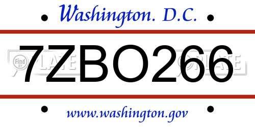 7ZBO266 District Of Columbia License Plate