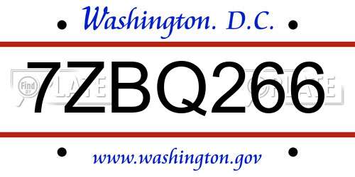 7ZBQ266 District Of Columbia License Plate