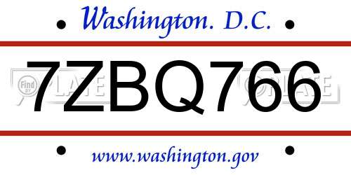 7ZBQ766 District Of Columbia License Plate