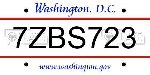 7ZBS723 District Of Columbia License Plate