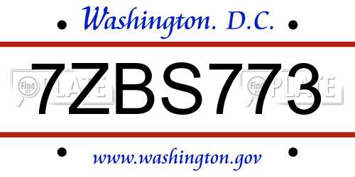 7ZBS773 District Of Columbia License Plate
