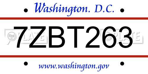 7ZBT263 District Of Columbia License Plate