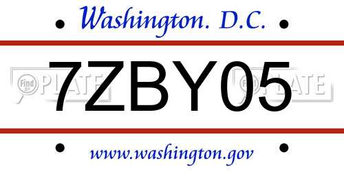 7ZBY05 District Of Columbia License Plate