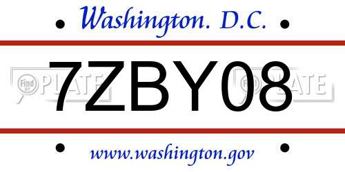 7ZBY08 District Of Columbia License Plate