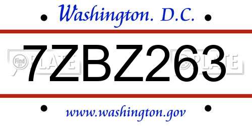 7ZBZ263 District Of Columbia License Plate