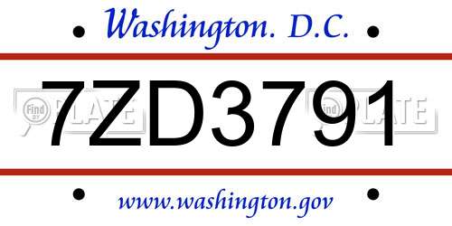 7ZD3791 District Of Columbia License Plate