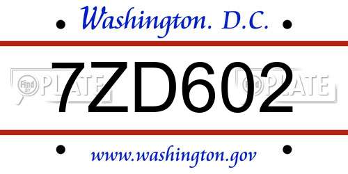 7ZD602 District Of Columbia License Plate