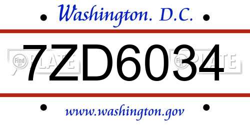 7ZD6034 District Of Columbia License Plate